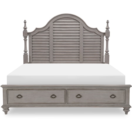 Farmhouse Louvered Queen Poster Bed with Footboard Storage