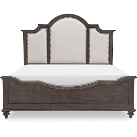 Farmhouse Upholstered King Panel Bed with Nailheads