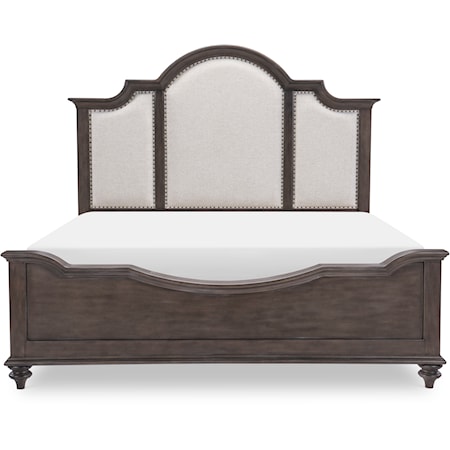 Farmhouse Upholstered California King Panel Bed with Nailheads