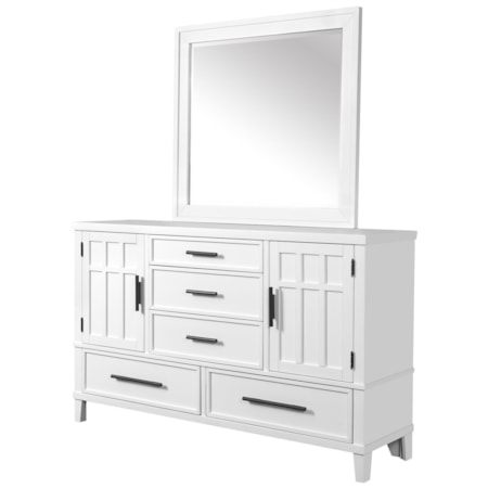 5-Drawer Dresser with Doors and Mirror