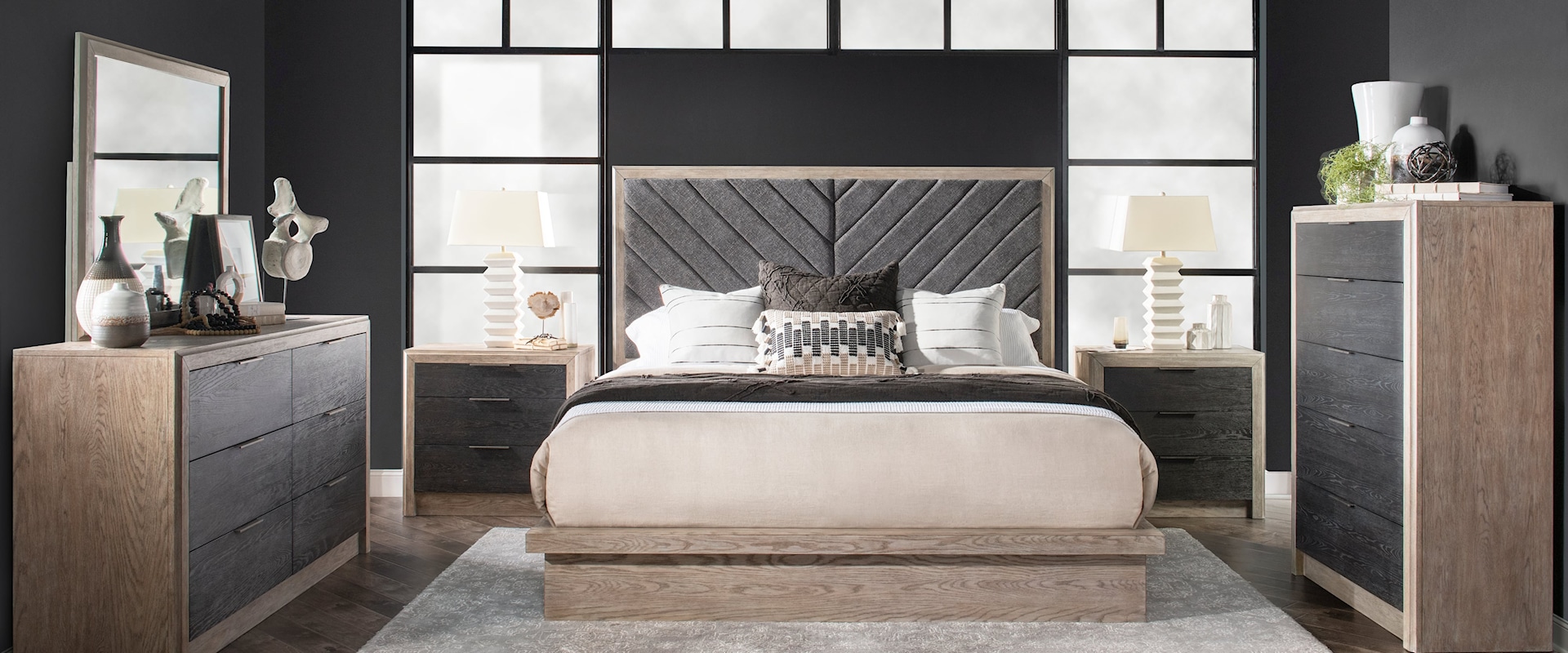 Rustic 5-Piece Upholstered Queen Bedroom Set