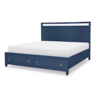 Summerland King  Panel Bed with Footboard Storage in Inkwell Blue Painted Finish
