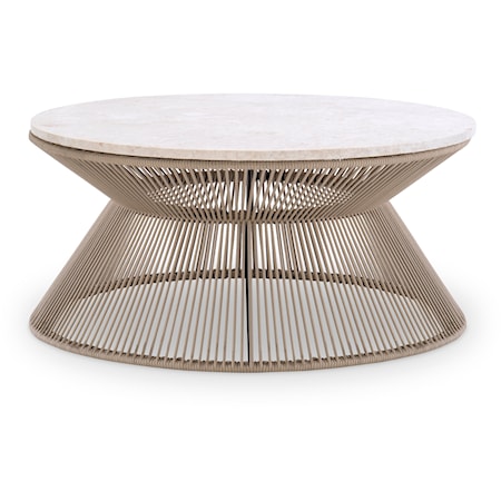 Coastal-Style Rope Cocktail Table with Travertine Top