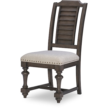 Farmhouse Louvered Upholstered Side Chair