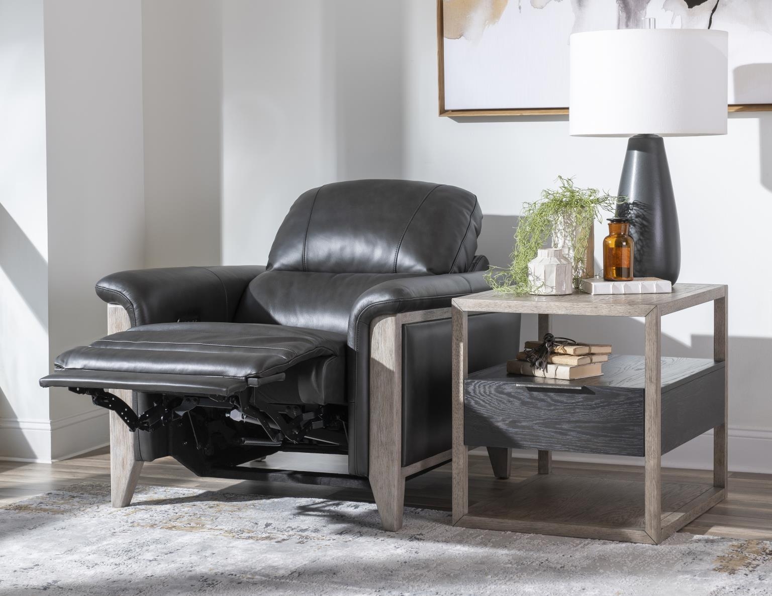 Hi Leg Power Leather Match Recliner