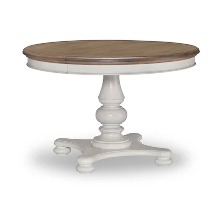 Farmdale Aged Taupe Top with Rustic White Base Round to Oval Pedestal Table