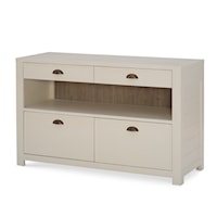 Contemporary Office 4-Drawer Credenza with Open Shelf