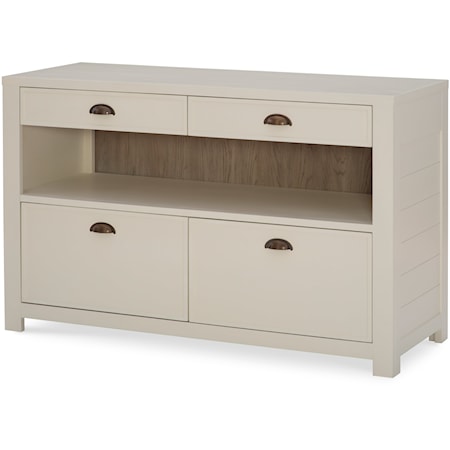 Contemporary Office 4-Drawer Credenza with Open Shelf