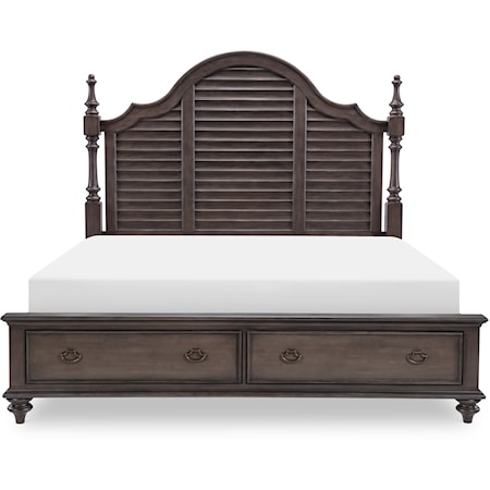 Farmhouse Louvered California King Poster Bed with Footboard Storage