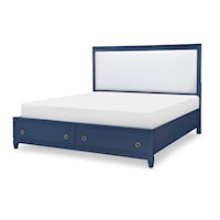 Summerland Queen Upholstered Bed with Footboard Storage in Inkwell Blue Painted Finish