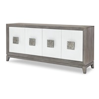 Contemporary 4-Door Credenza with Concealed Drawer and Adjustable Shelves