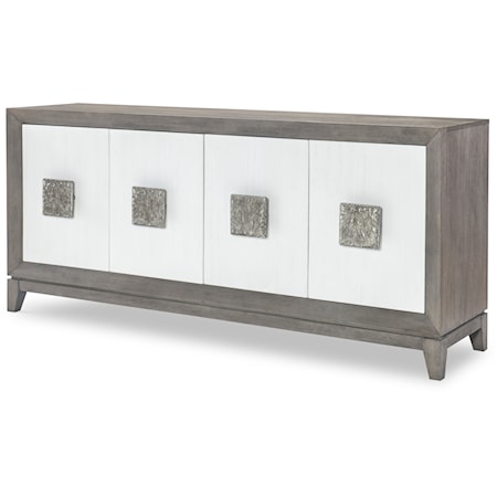 Contemporary 4-Door Credenza with Concealed Drawer and Adjustable Shelves