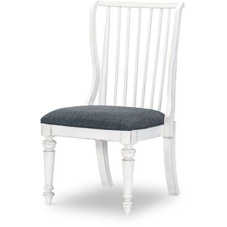 Rustic Farmhouse Slat Back Dining Chair with Upholstered Seat