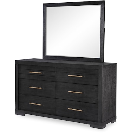 Contemporary 6-Drawer Dresser with Removable Jewelry Tray and Felt Covered Panel in Top Drawers