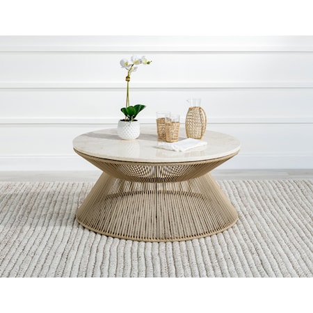 Rope Cocktail Table with Travertine Top