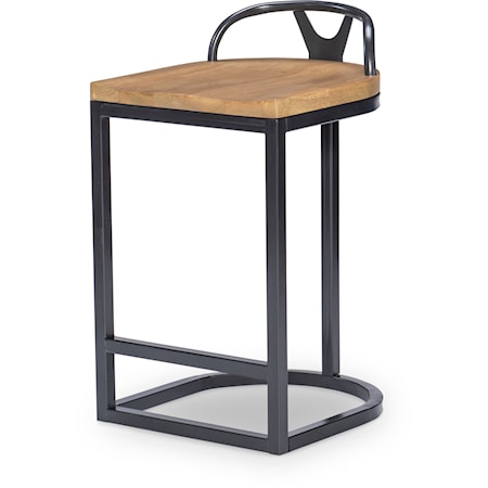 Modern Farmhouse Low-Back Stool with Wood Seat