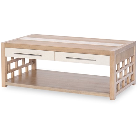 Coastal-Style Tw-Drawer Cocktail Table with Travertine Insert