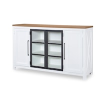 Modern Farmhouse Credenza with Adjustable Shelves and Glass Center Doors