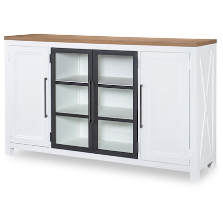 Modern Farmhouse Credenza with Adjustable Shelves and Glass Center Doors