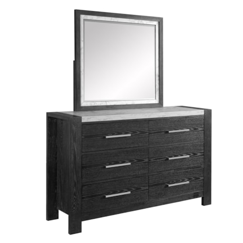 Contemporary 6-Drawer Dresser and Mirror