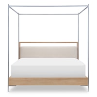 Coastal-Style Upholstered Queen Canopy Bed