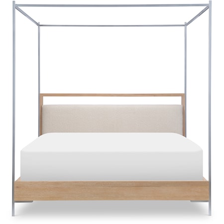 Coastal-Style Upholstered Queen Canopy Bed