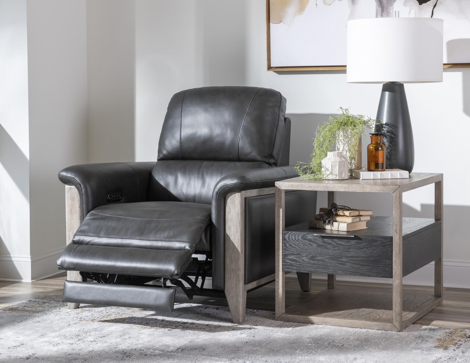 Hi Leg Power Leather Match Recliner