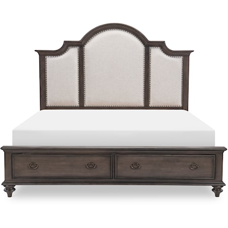 Farmhouse Upholstered King Panel Bed with Footboard Storage