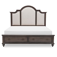 Farmhouse Upholstered California King Panel Bed with Footboard Storage