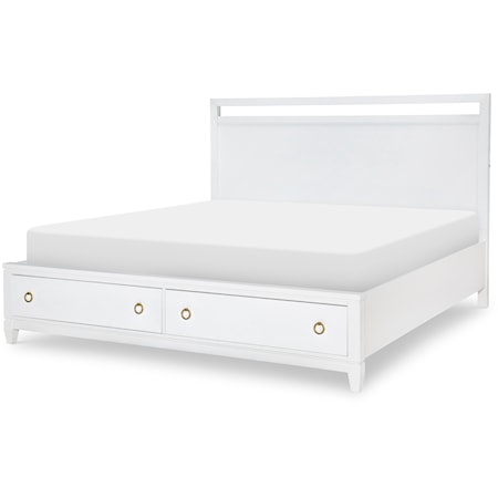 Summerland Queen Panel Bed with Footboard Storage in Pure White Painted Finish