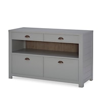 Contemporary Office 4-Drawer Credenza with Open Shelf