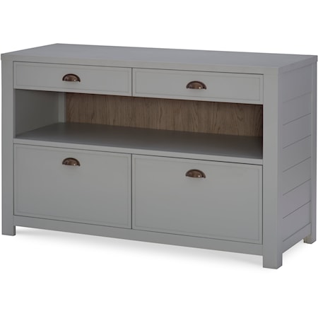 Contemporary Office 4-Drawer Credenza with Open Shelf