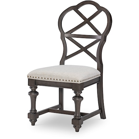 Transitional Upholstered Side Chair with Nailheads