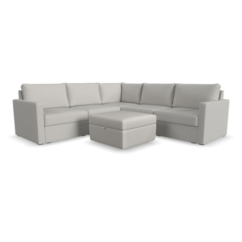 Flex 5-Seat Sectional Sofa with Standard Arm and Storage Ottoman - Frost