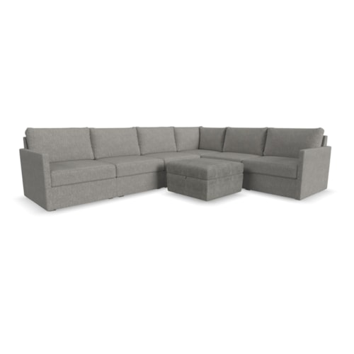 Flex 6-Seat Sectional Sofa with Narrow Arm and Storage Ottoman - Pebble