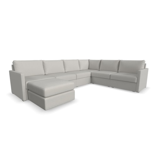 Flex 6-Seat Sectional Sofa with Narrow Arm and Ottoman - Frost