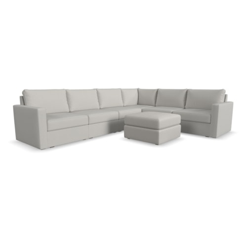 Flex 6-Seat Sectional Sofa with Standard Arm and Ottoman - Frost
