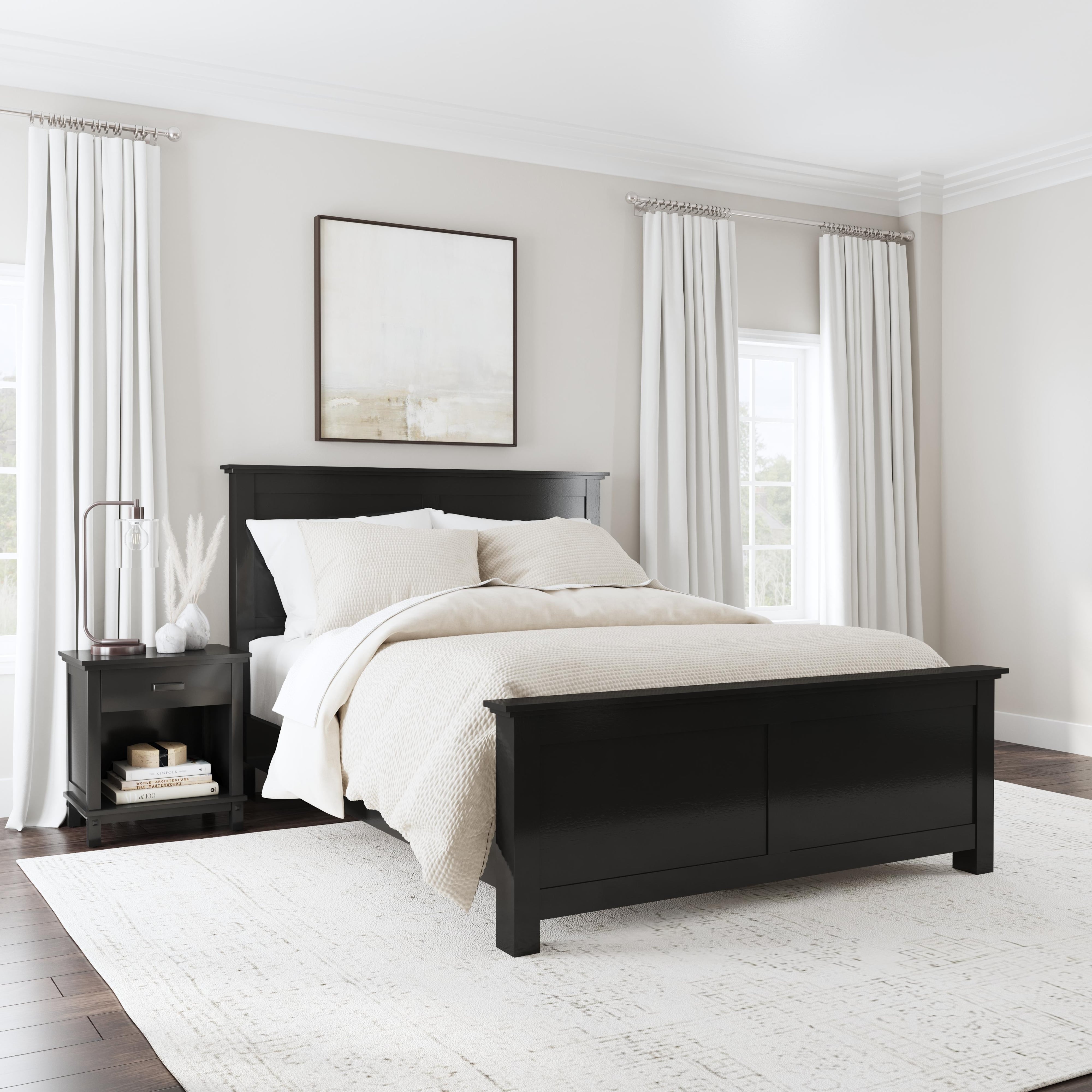 Casual Queen Bed and 1-Drawer Nightstand Set