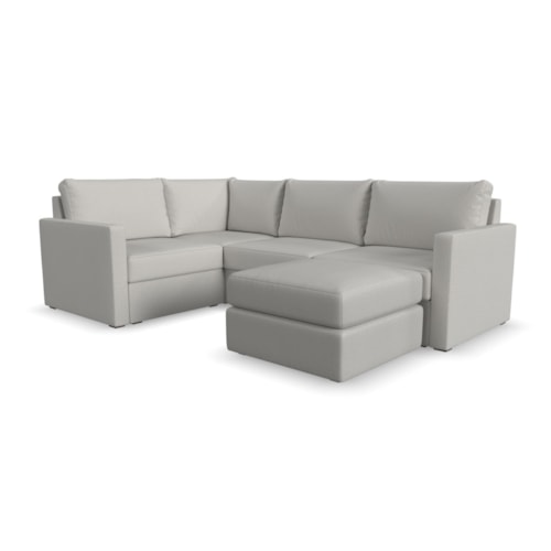 Flex 4-Seat Sectional Sofa with Standard Arm and Ottoman - Frost