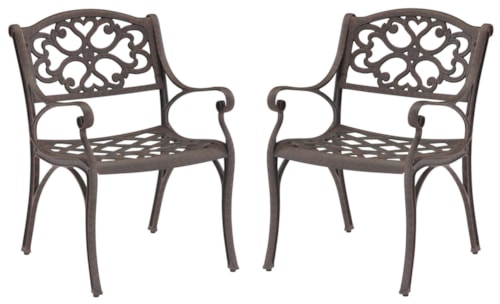 Set of 2 Traditional Outdoor Arm Chairs with Cast Aluminum Frame