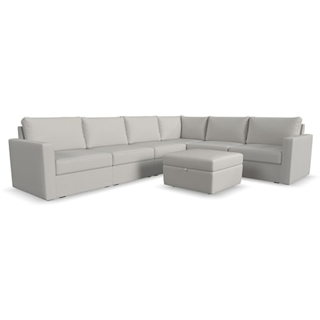 Transitional 6-Seat Sectional Sofa with Storage Ottoman
