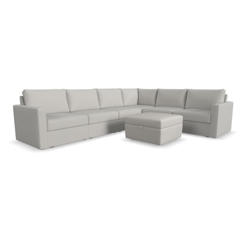 Flex 6-Seat Sectional Sofa with Standard Arm and Storage Ottoman - Frost