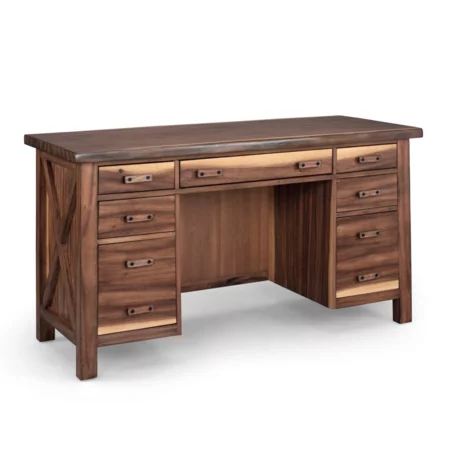 Rustic Pedestal Desk with File Drawers