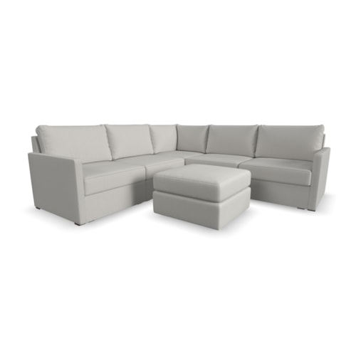 Flex 5-Seat Sectional Sofa with Narrow Arm and Ottoman - Frost
