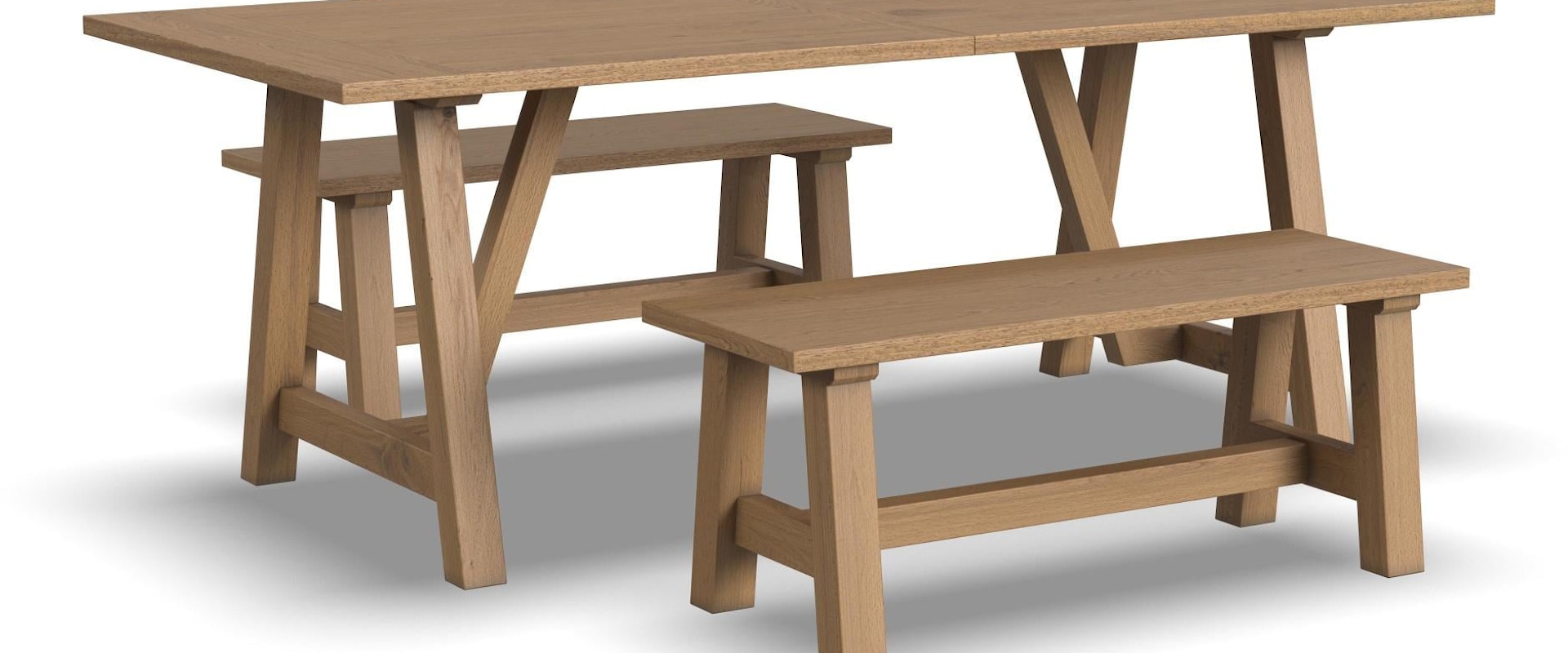 Farmhouse Dining Table with 2 Benches