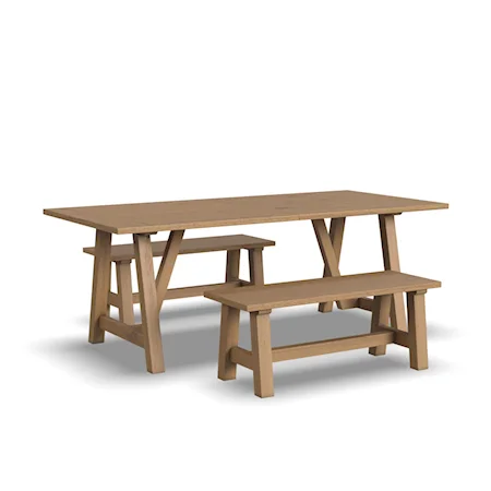 Farmhouse Dining Table with 2 Benches