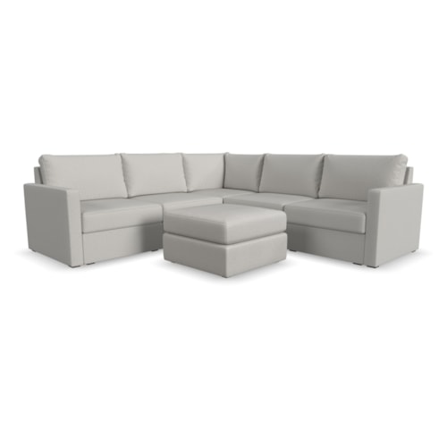 Flex 5-Seat Sectional Sofa with Standard Arm and Ottoman - Frost
