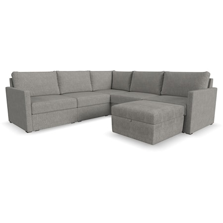 Transitional 5-Piece Sectional Sofa with Storage Ottoman