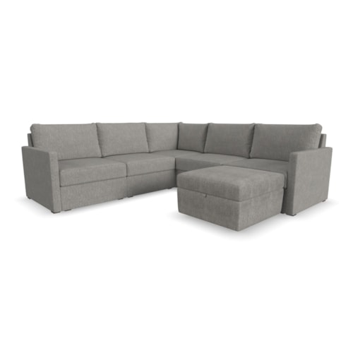 Flex 5-Seat Sectional Sofa with Narrow Arm and Storage Ottoman - Pebble