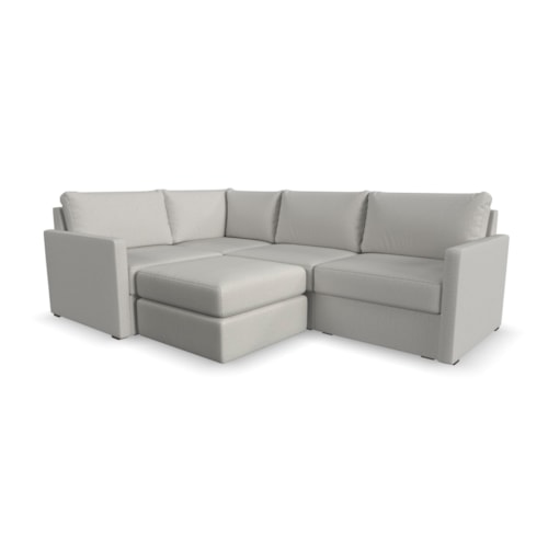 Flex 4-Seat Sectional Sofa with Standard Arm and Ottoman - Frost